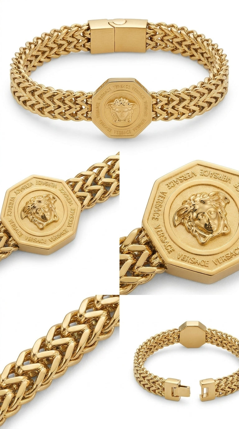Luxury Golden  Versace Style Bracelet for Men – Premium Stainless Steel